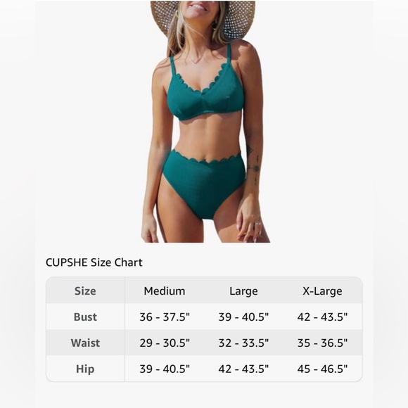 CUPSHE Women's Bikini Sets V Neck Scalloped Spaghetti Mid Rise - Picture 6 of 6